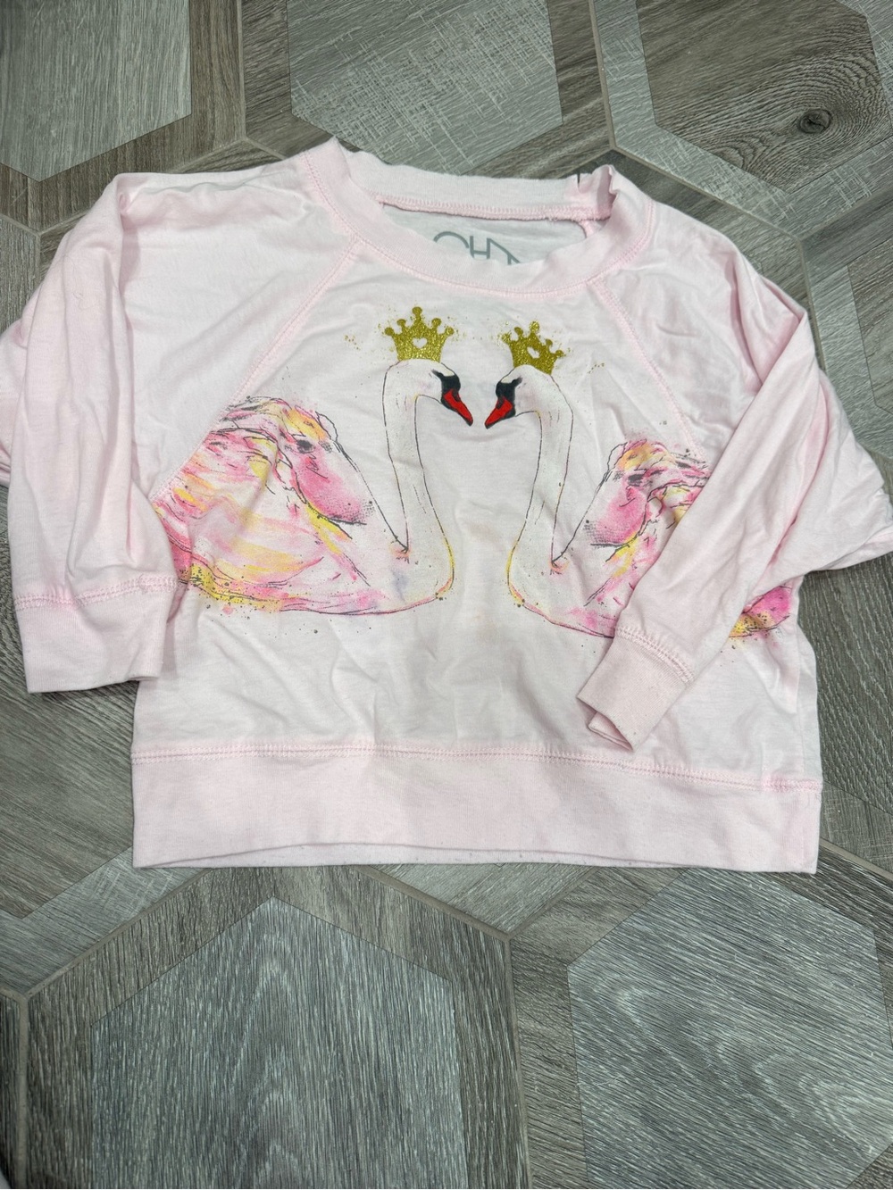 Chaser girls Pink Swan Crown Pullover Top